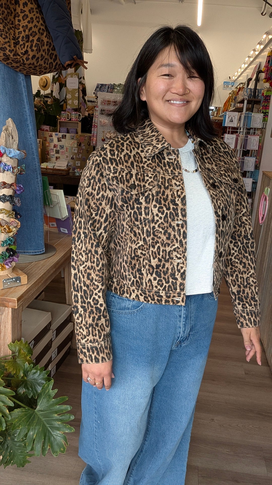 Judy Blue Womens and Plus Size Leopard Trucker Jacket