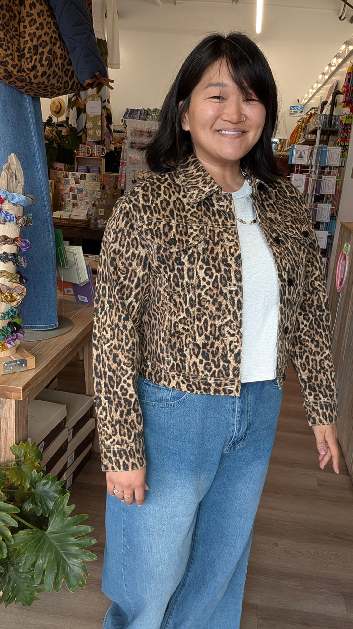 Judy Blue Womens and Plus Size Leopard Trucker Jacket