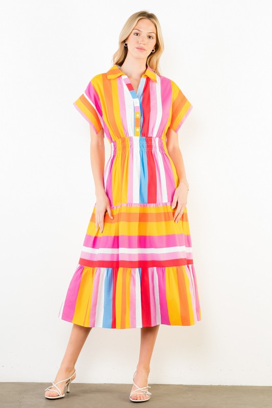 XL Collection- Collared Stripe Midi Dress