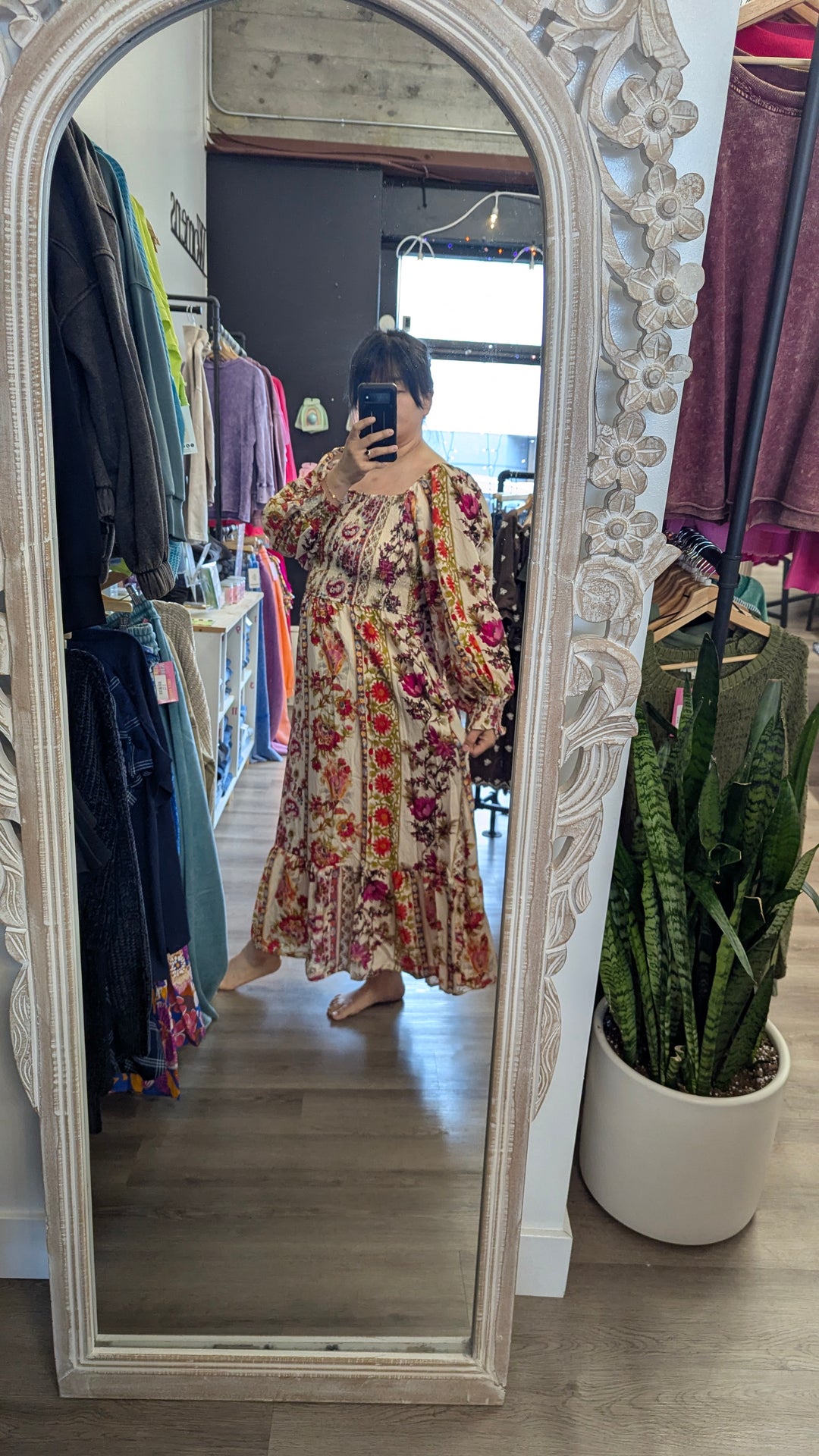 Plus Size Oddi Garden Party Maxi Dress in Ivory and Red Pink Floral
