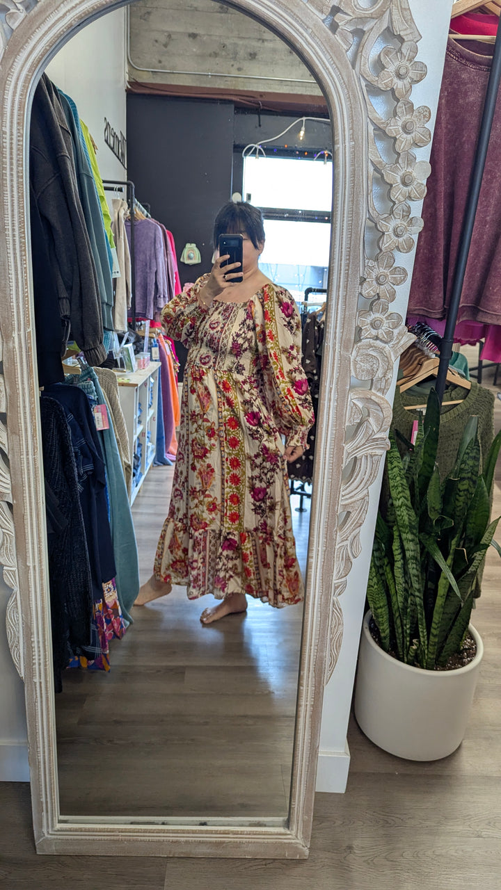 Plus Size Oddi Garden Party Maxi Dress in Ivory and Red Pink Floral