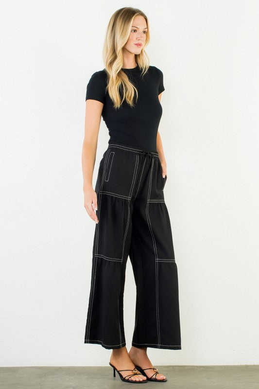 XL Collection- Black Wide Leg Pant with white Seams
