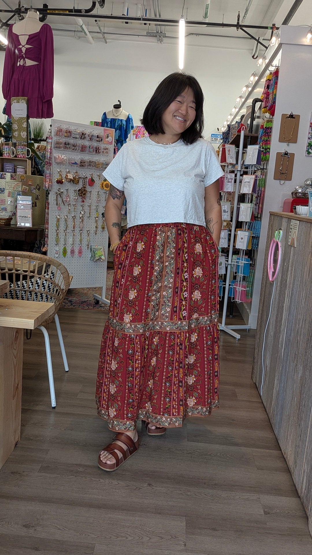 Plus Size & Women Red Border Midi Skirt