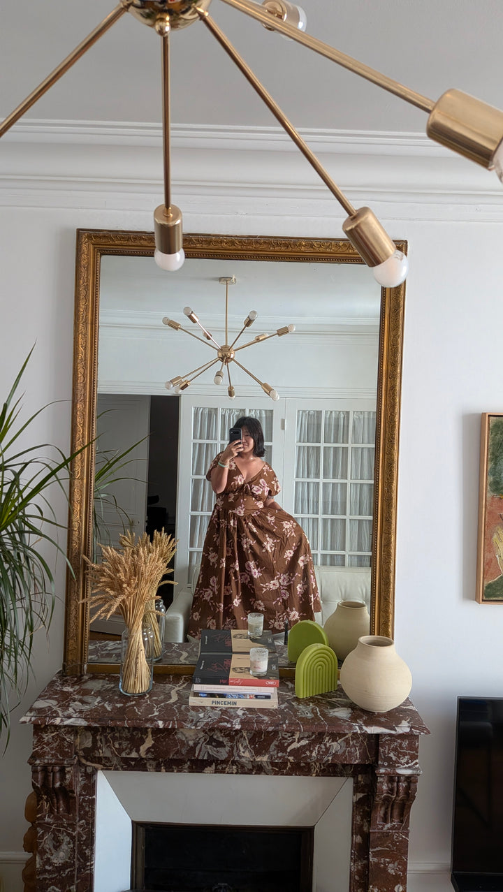 Plus Size Floral Brown Midi Dress