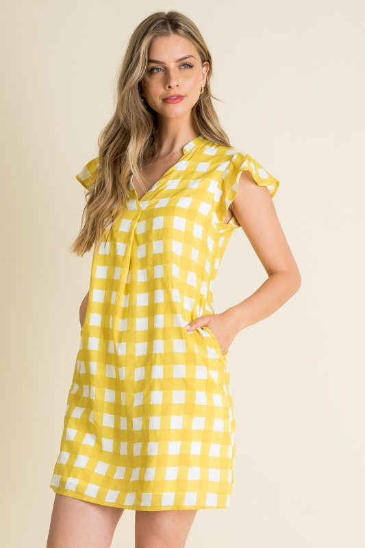XL Collection- Checked Flutter Sleve Mini Dress