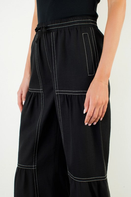 XL Collection- Black Wide Leg Pant with white Seams
