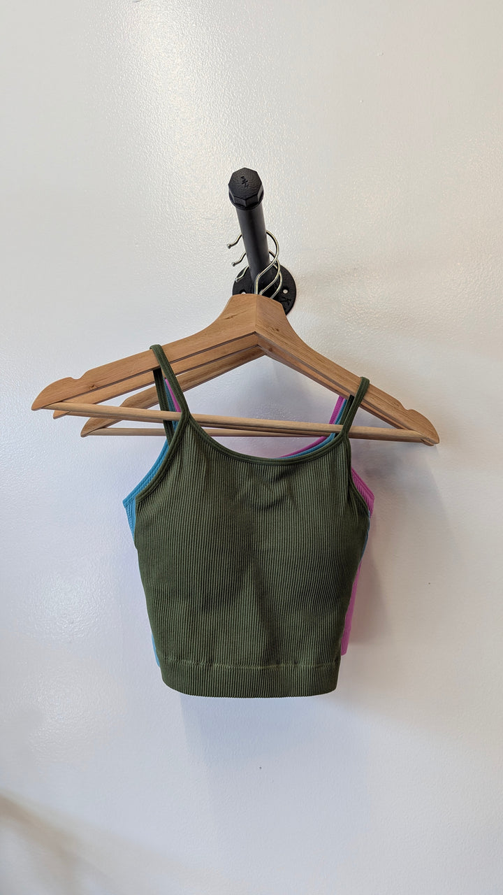 Womens Ribbed Cropped Cami Bralette by Zenana- Multiple Colors