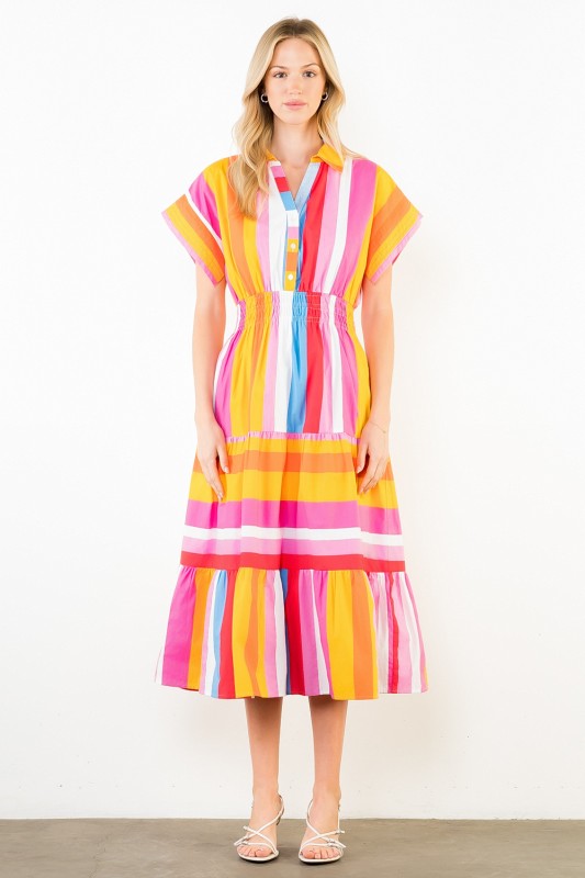 XL Collection- Collared Stripe Midi Dress