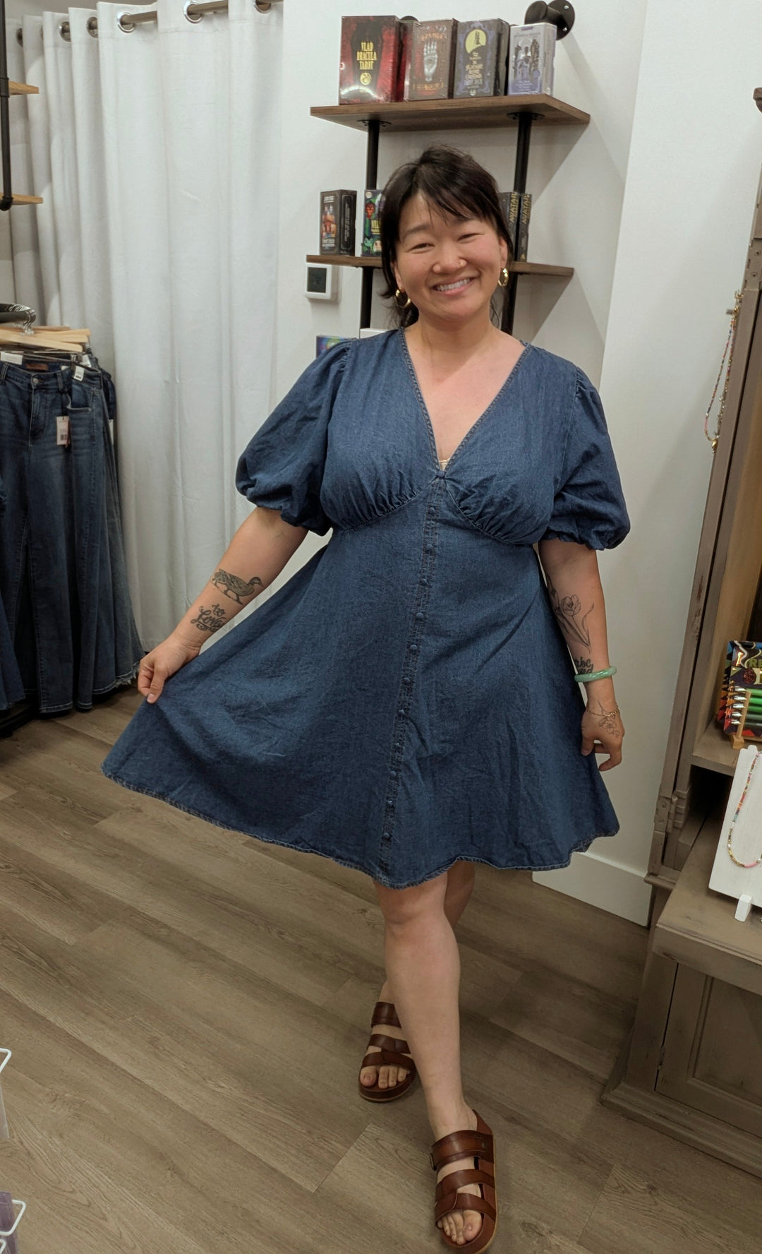 flying tomato denim dress VINTAGE BLUES DENIM MIDI DRESS, DENIM / S