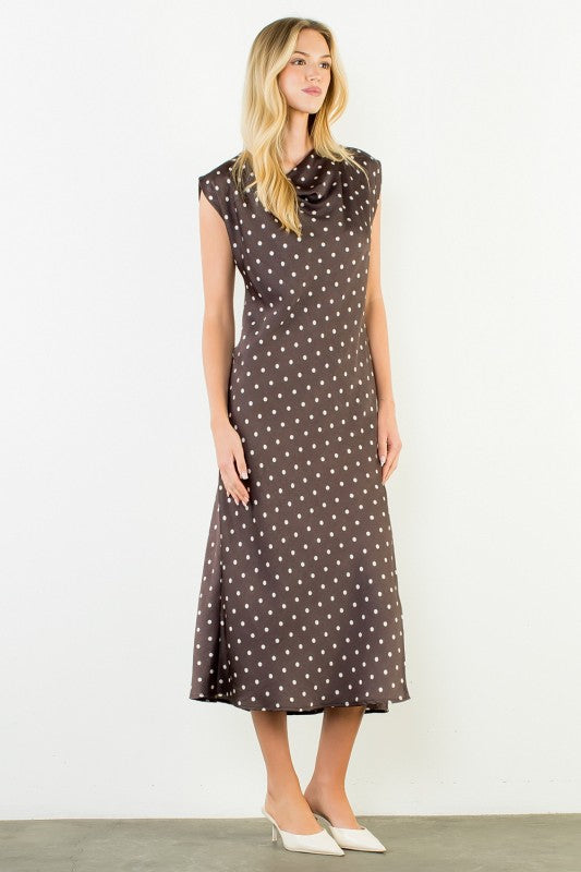 XL Collection- Cowl Neck Polka Dot Slit Dress