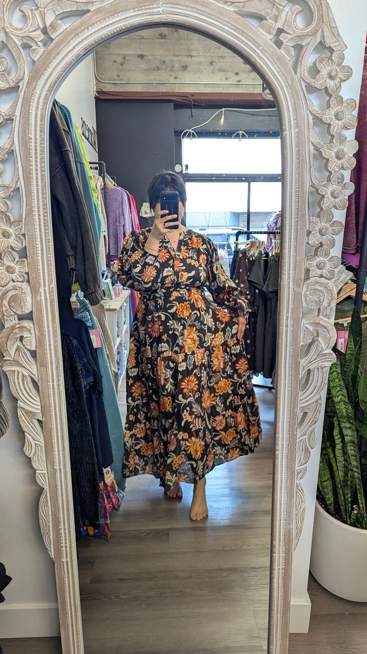 Plus Size Oddi Midi Dress in Black, Rust and Olive