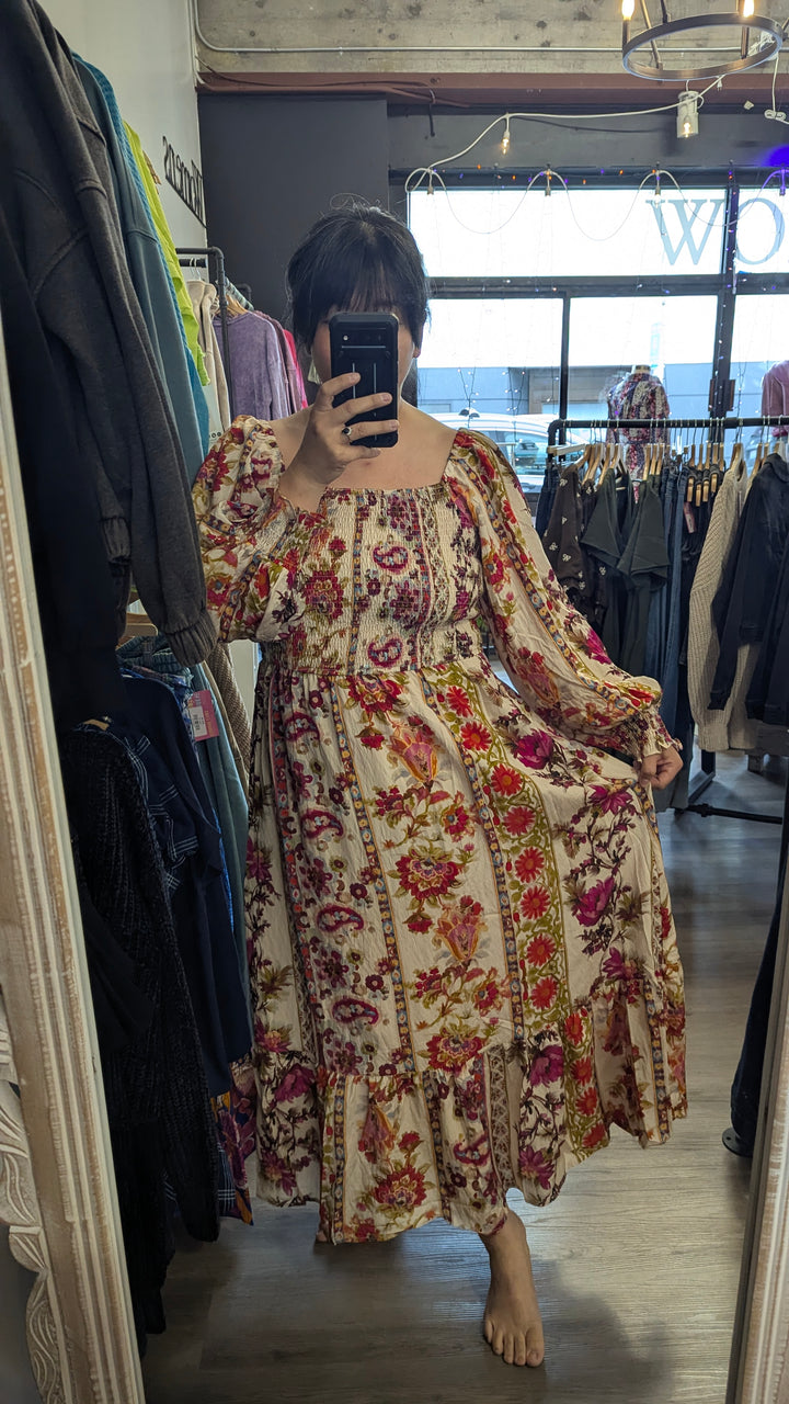 Plus Size Oddi Garden Party Maxi Dress in Ivory and Red Pink Floral