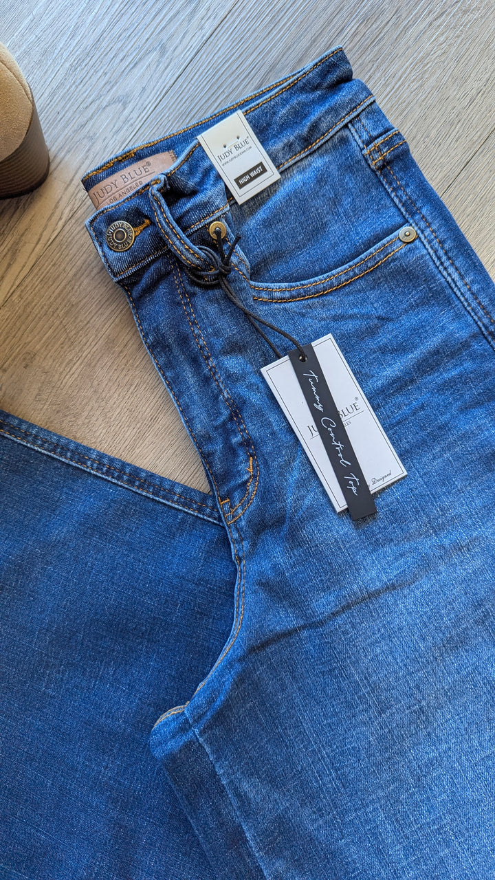 Womens Judy Blue Jeans High Waist Ankle Wide Dark Indigo