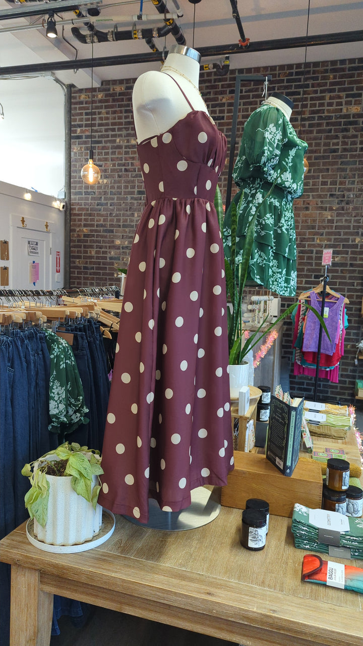 Womens Flying Tomato Brown and Ivory Polka Dot Dress