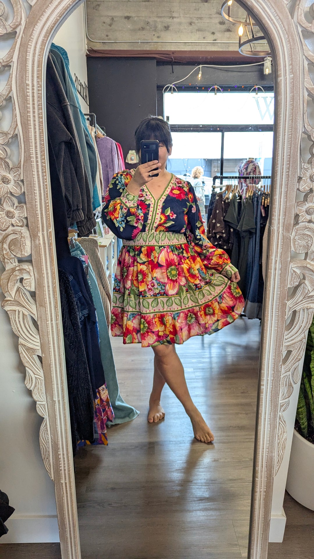 Plus Size Oddi Floral Border Printed Mini Dress