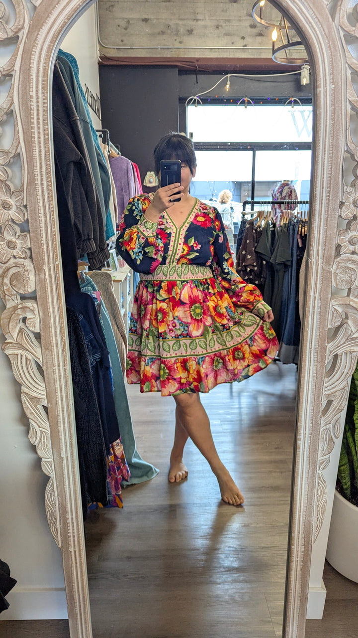 Plus Size Oddi Floral Border Printed Mini Dress