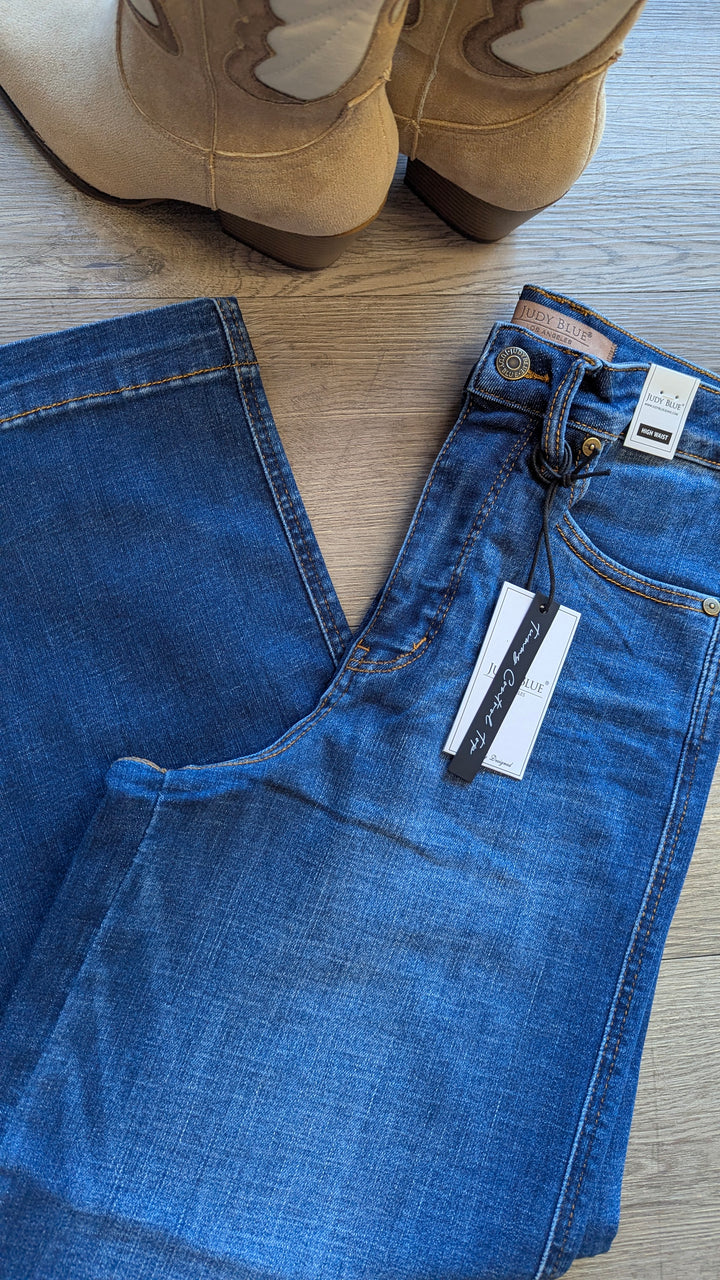 Womens Judy Blue Jeans High Waist Ankle Wide Dark Indigo