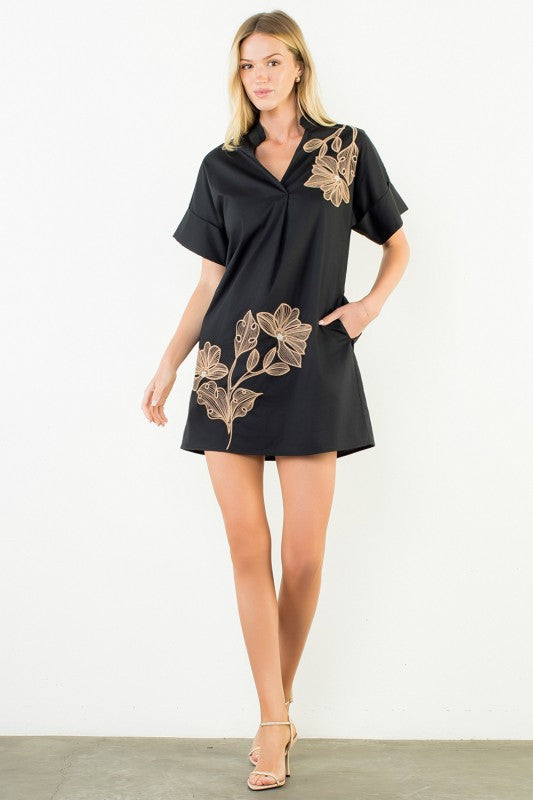 XL Collection- Embroidered Black FLoral Dress