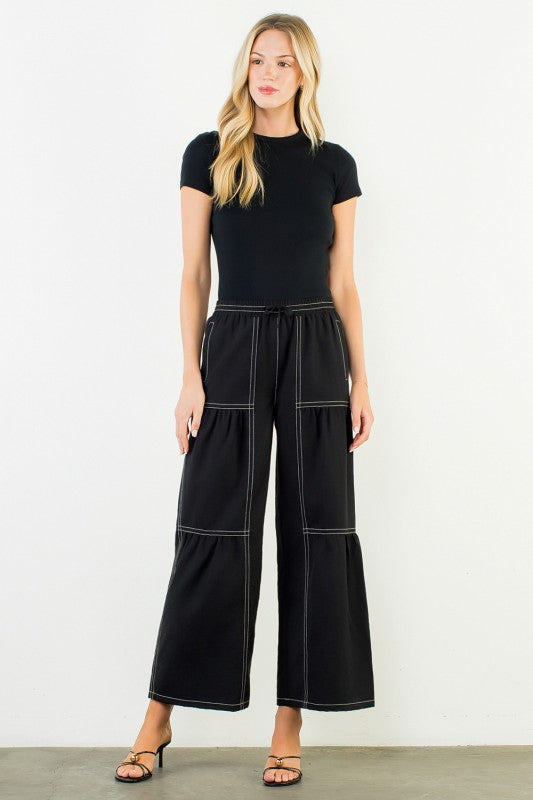XL Collection- Black Wide Leg Pant with white Seams