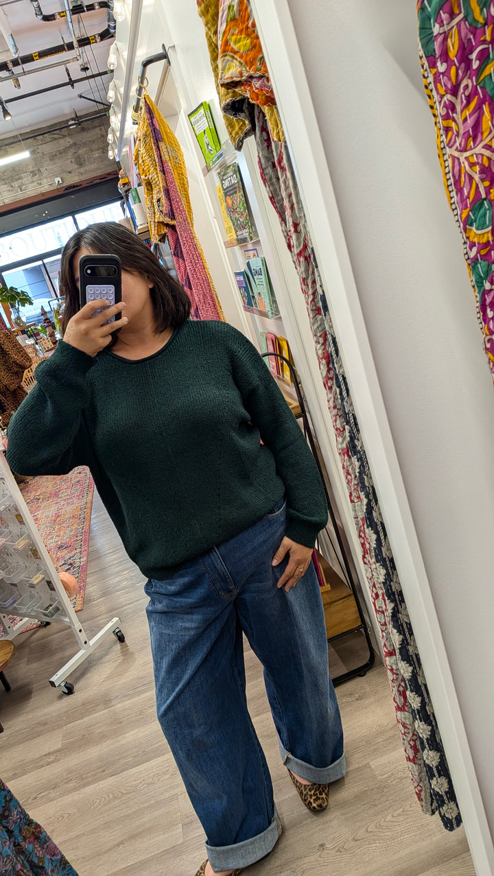 Plus Size Rolled Edge Knit Sweater Top