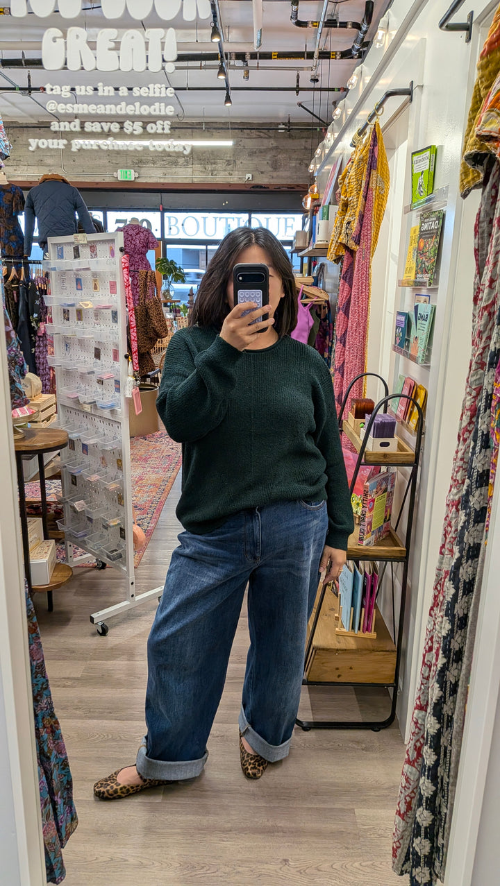 Plus Size Rolled Edge Knit Sweater Top
