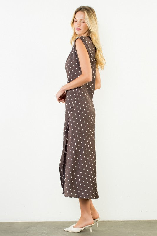 XL Collection- Cowl Neck Polka Dot Slit Dress
