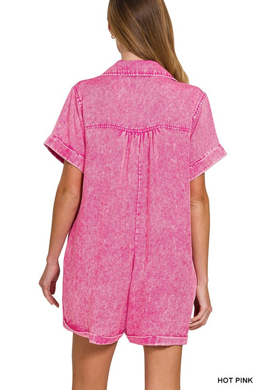 summer pink romper back view