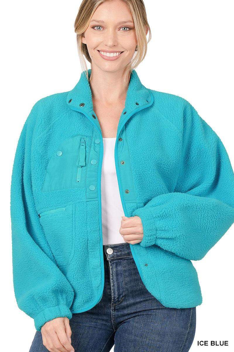 SNAP BUTTON FLEECE JACKET - Ice Blue - Esme and Elodie