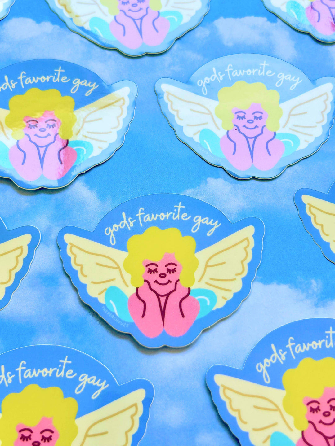 The Peach Fuzz - God's Favorite Gay Angel Sticker - Esme and Elodie