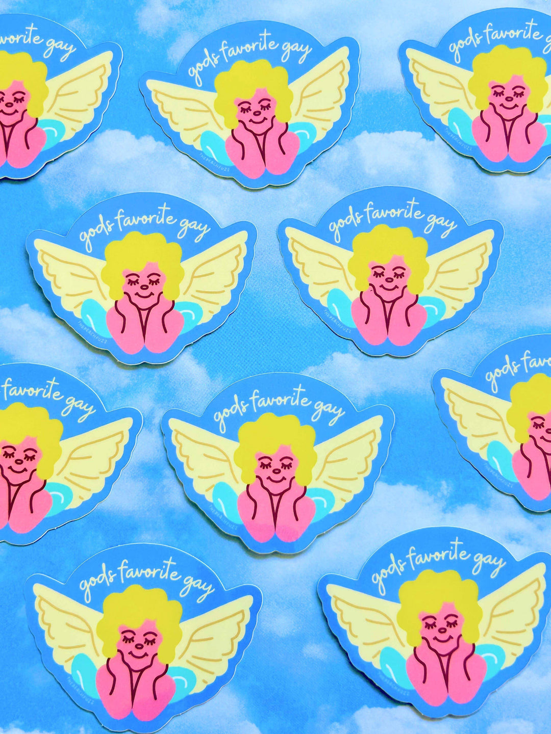 The Peach Fuzz - God's Favorite Gay Angel Sticker - Esme and Elodie