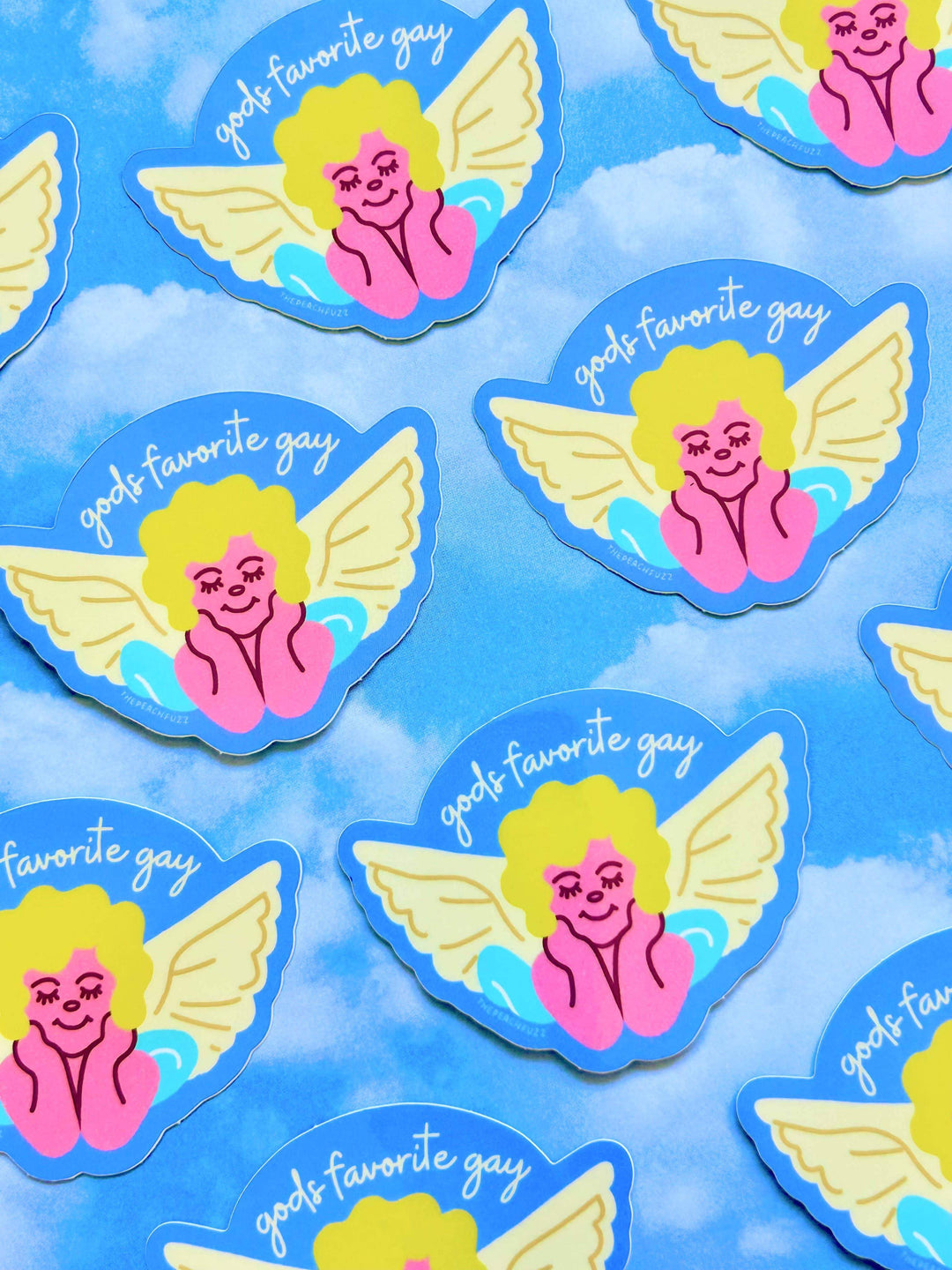 The Peach Fuzz - God's Favorite Gay Angel Sticker - Esme and Elodie