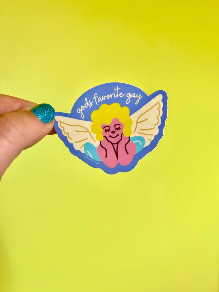 The Peach Fuzz - God's Favorite Gay Angel Sticker - Esme and Elodie