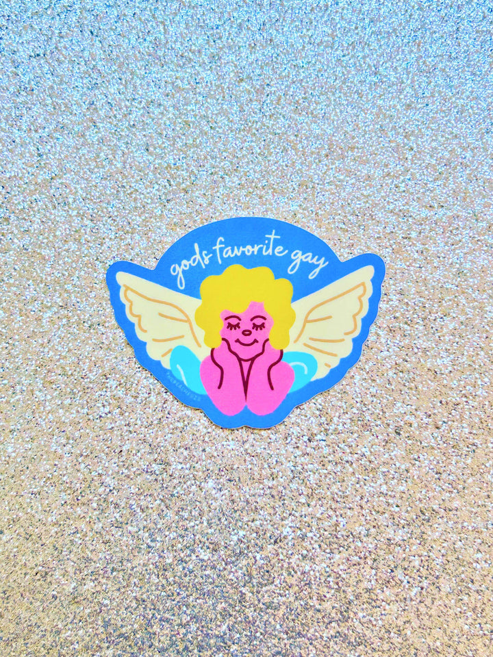 The Peach Fuzz - God's Favorite Gay Angel Sticker - Esme and Elodie