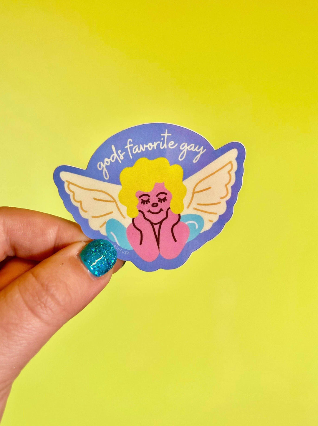 The Peach Fuzz - God's Favorite Gay Angel Sticker - Esme and Elodie