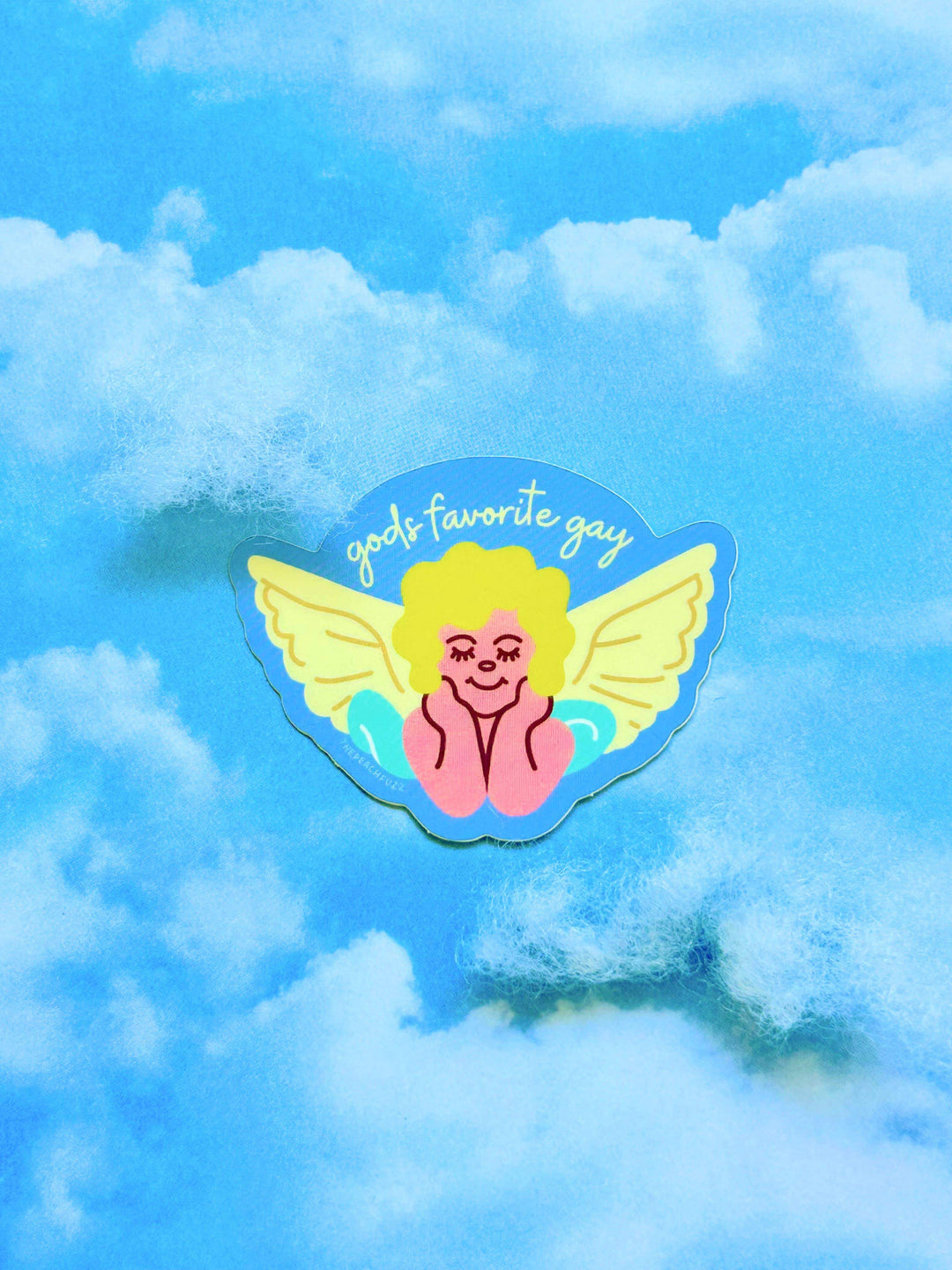 The Peach Fuzz - God's Favorite Gay Angel Sticker - Esme and Elodie