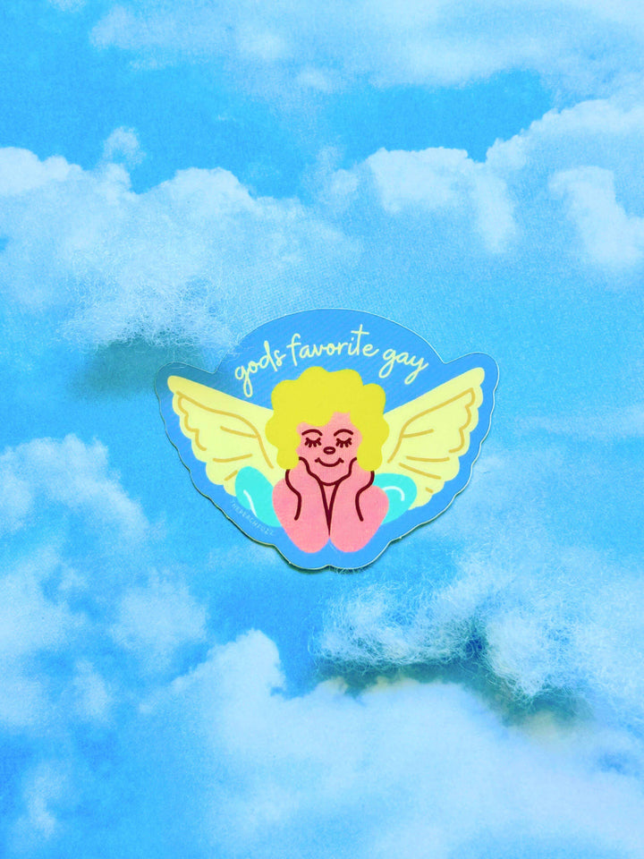 The Peach Fuzz - God's Favorite Gay Angel Sticker - Esme and Elodie