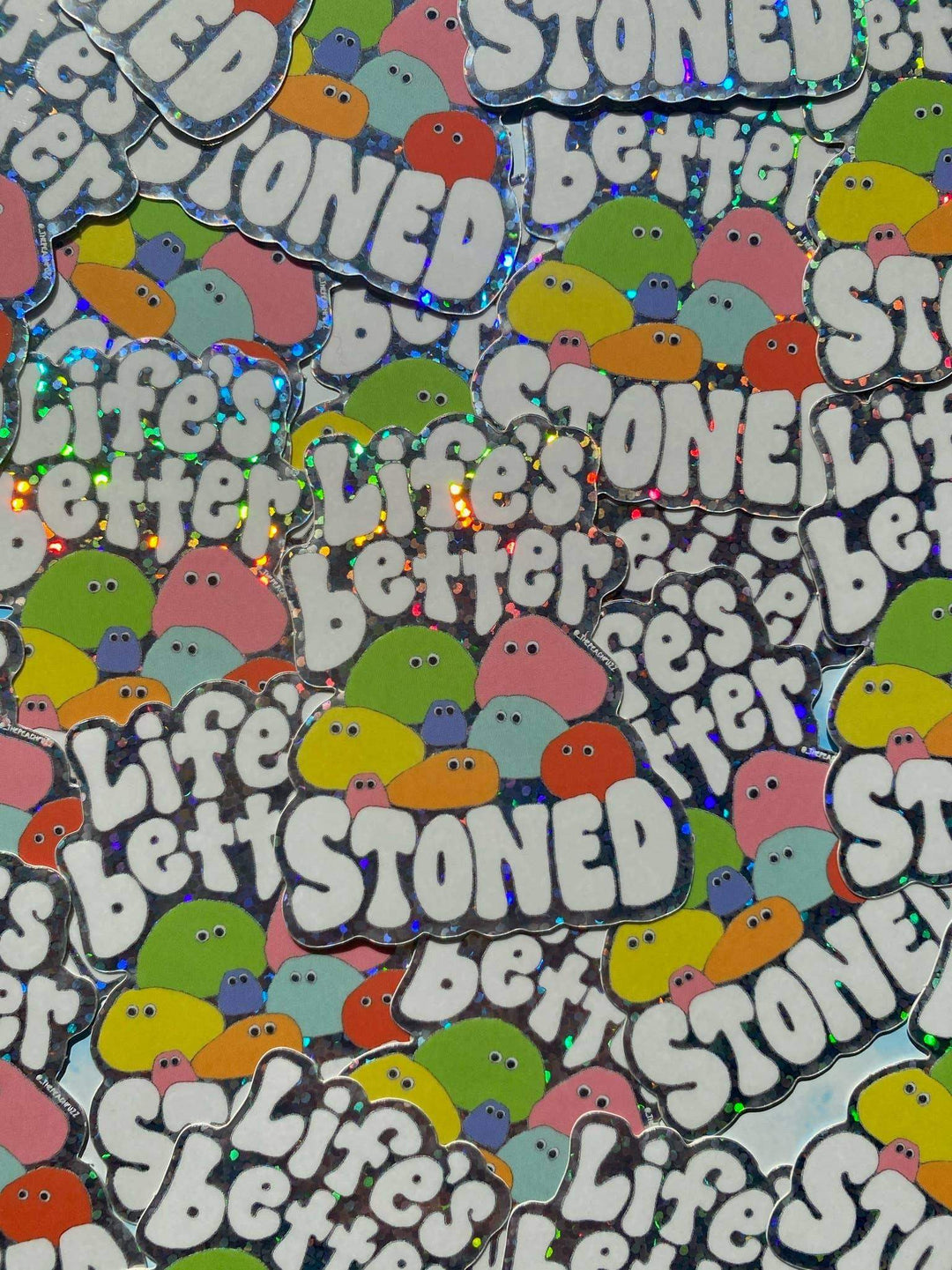 The Peach Fuzz - Life’s Better Stoned Glitter Sticker - Esme and Elodie