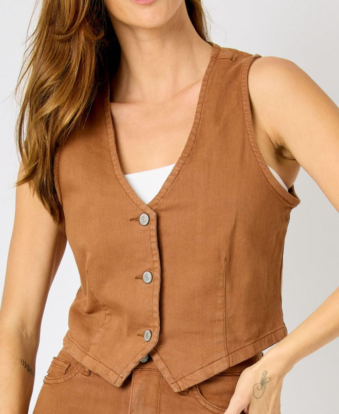 Judy Blue PLUS Womens Brown Vest Style 7867PL