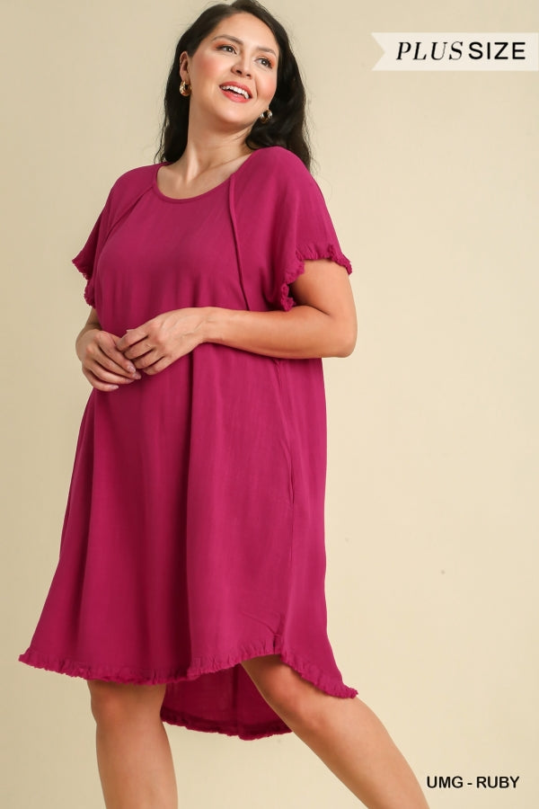 Plus size Umgee Linen Blend round neck dress with pockets