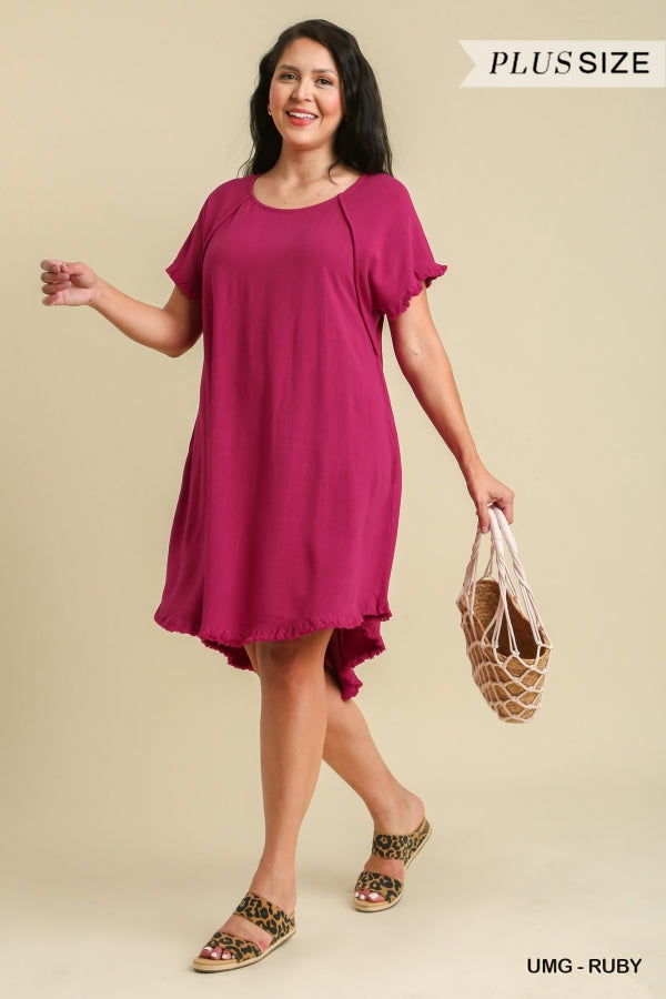 Plus size Umgee Linen Blend round neck dress with pockets