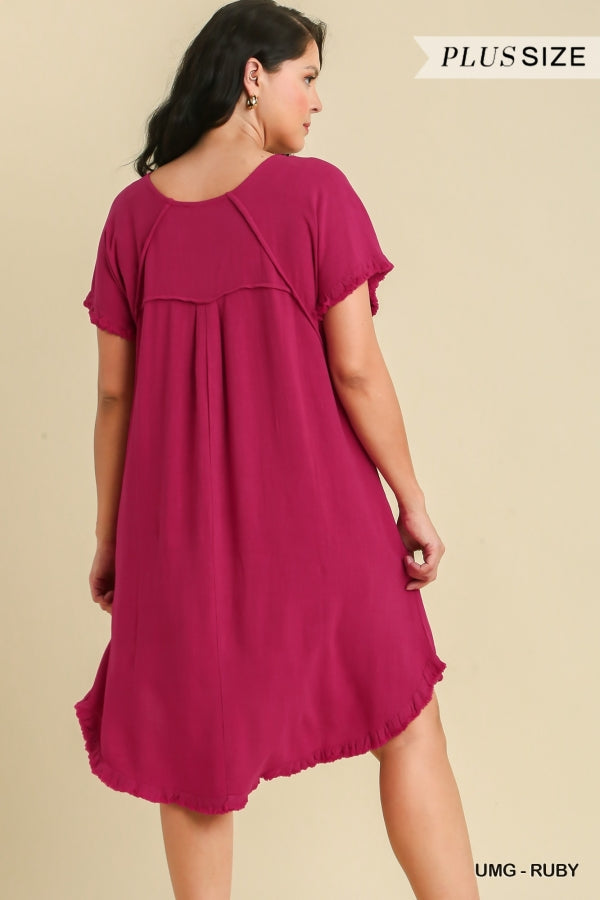 Plus size Umgee Linen Blend round neck dress with pockets
