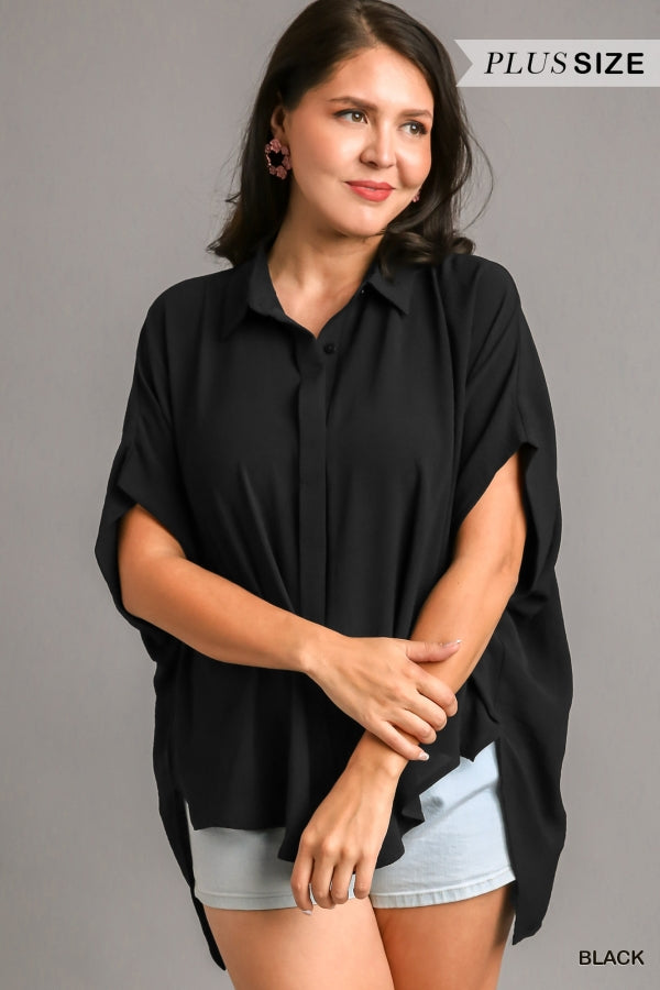 Umgee Plus Size short sleeve button down - Black