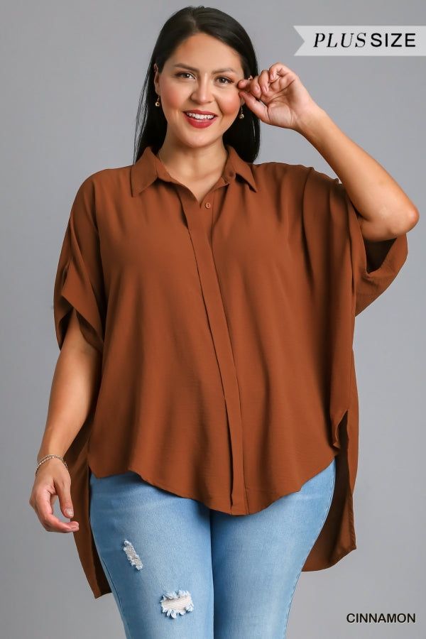 Umgee Plus Size short sleeve button down - Orange