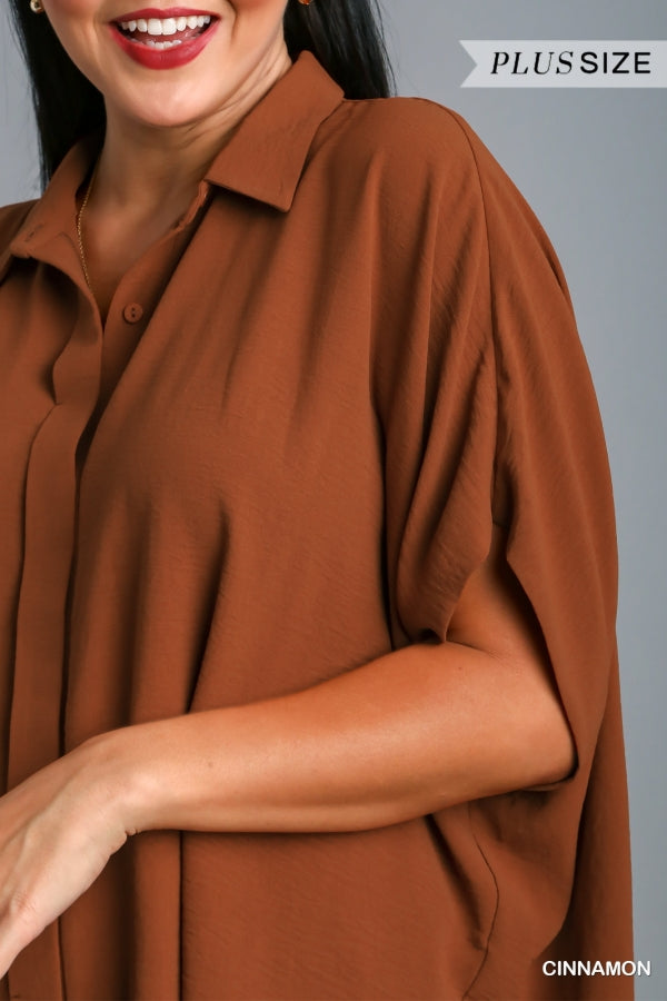 Umgee Plus Size short sleeve button down - Orange