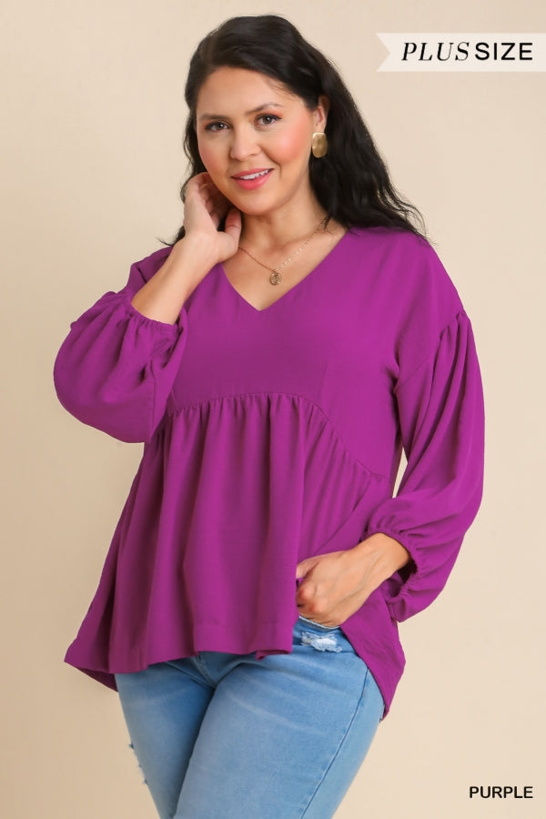 Plus Size Umgee V-neck babydoll in orchid