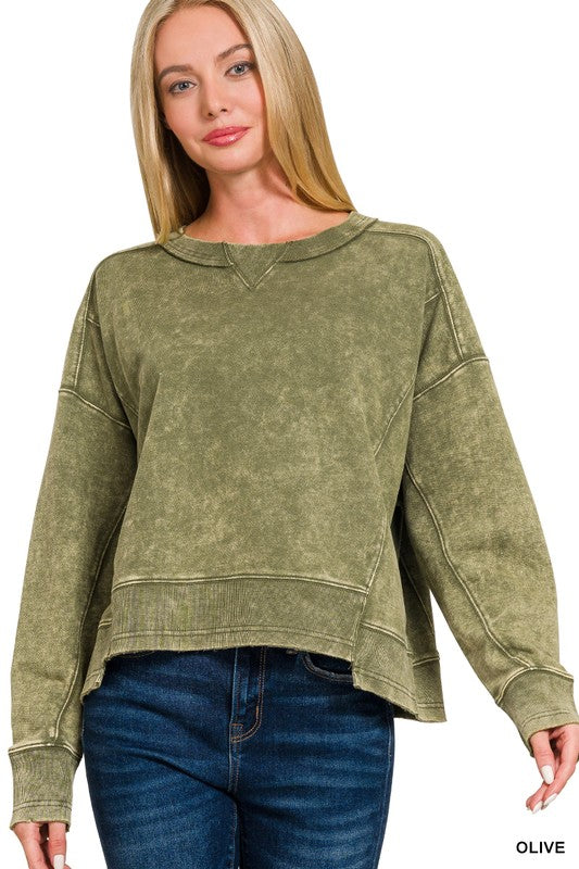 Women French Terry Raw Edge Pullover - Esme and Elodie