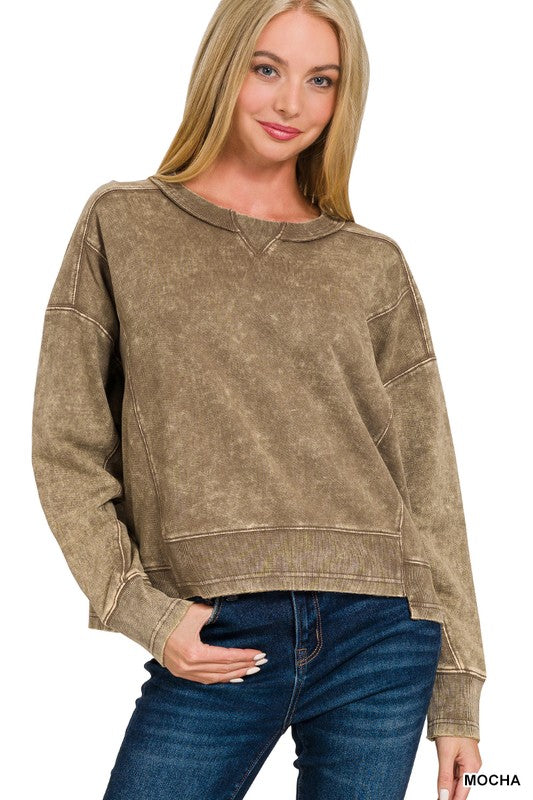 Women French Terry Raw Edge Pullover - Esme and Elodie