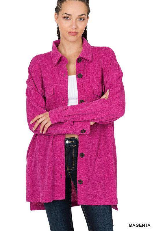 Women's oversized soft jacquard shacket in Magenta - Esme and Elodie