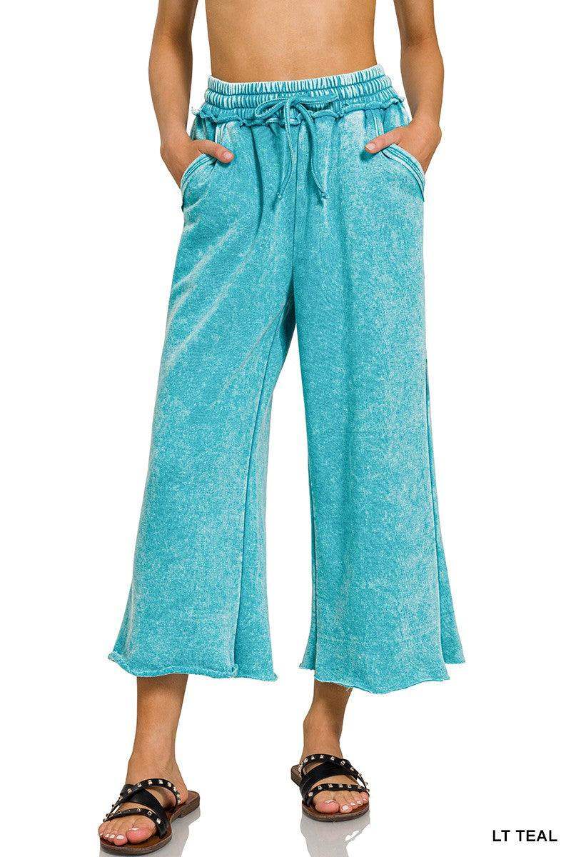 Women's Super Soft Palazzo Crop Sweatpants in Light Teal - Esme and Elodie