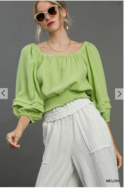 Women's Umgee Cotton Gauze Crop Top Smocked Balloon Sleeves - Esme and Elodie